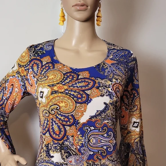 MSK Women's Paisley Mini Dress - Blue, Orange, Yellow - Picture 1 of 13